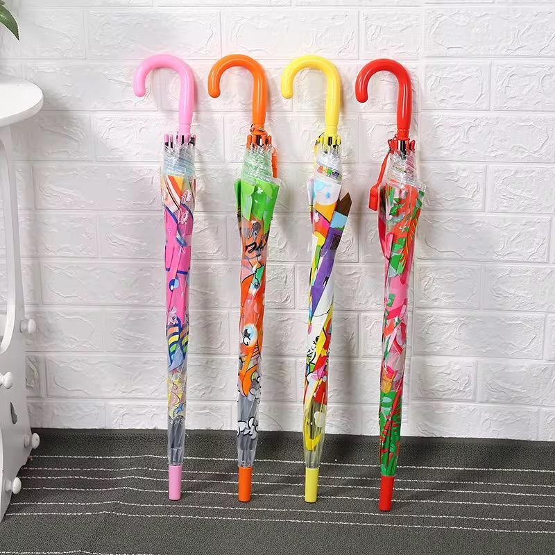 Guarda Chuva Transparente Infantil com Desenhos Coloridos e Apito